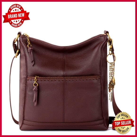 Leather Crossbody Bag with Adjustable Strap Multiple Pockets 11x11.5 Inches